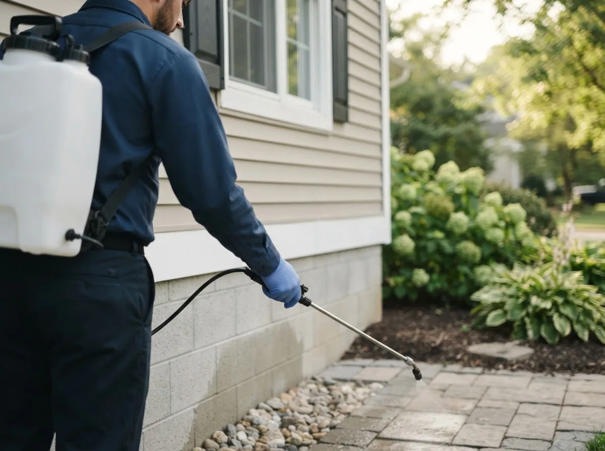 Pest control technician inspecting a home in Calhoun, IL
